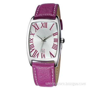 Fashion elegant watch, stainless steel case and back genuine leather strap